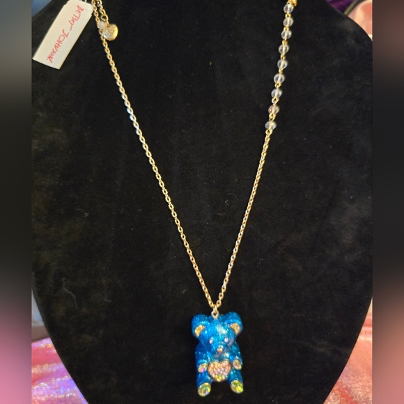 Betsey Johnson Jumbo Blue Glitter and Rhinestone Gummy Bear Long necklace! - Picture 10 of 11